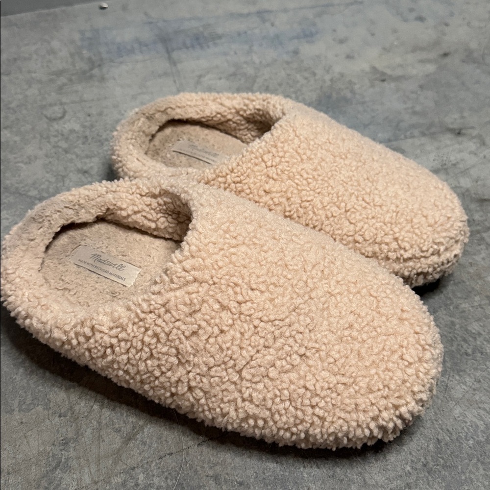 Madewell Cream Tan Sherpa Scuff Slip On Cozy Indoor Slippers Size 8 - Picture 1 of 4